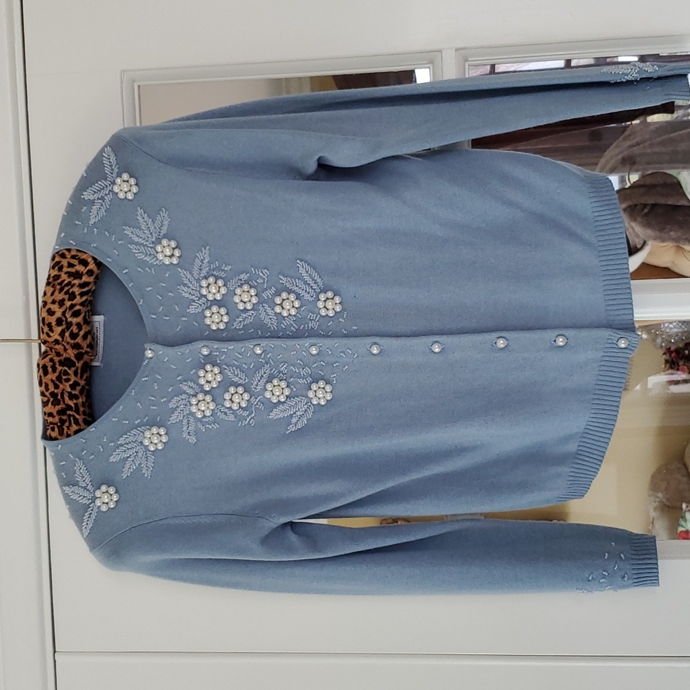 Storybook Knit Pearl and Beaded Sweater LIght Weight